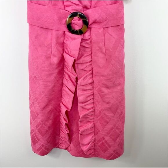 Milly New York Danielle Pink Ruffle Front‎ Belted Sheath Sz 0 - Picture 5 of 15